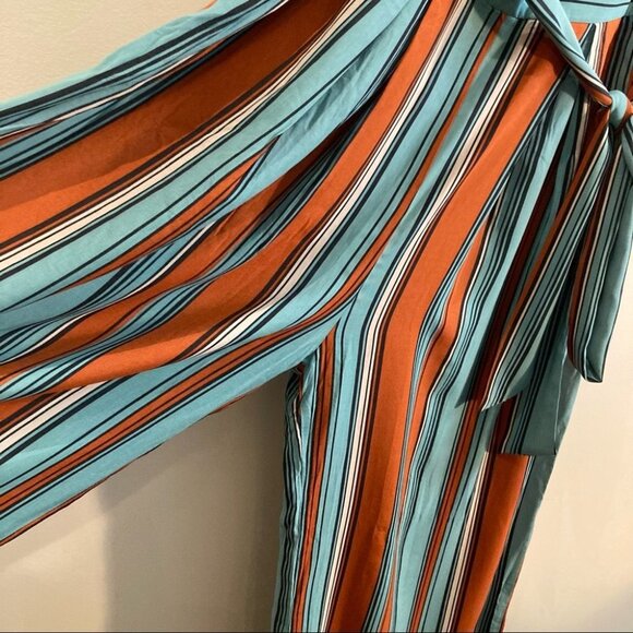 ELIZABETH LIMA Sz L Jumpsuit With Ruffles Wide Leg Pant Belt Bat Sleeve NWT - Picture 12 of 17